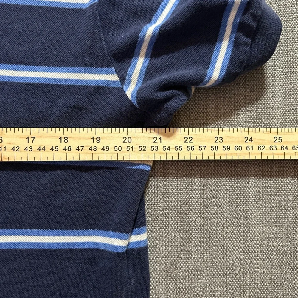 Polo Ralph Lauren Polo Shirt Mens M Navy Blue Striped Cotton Short Sleeve Pique